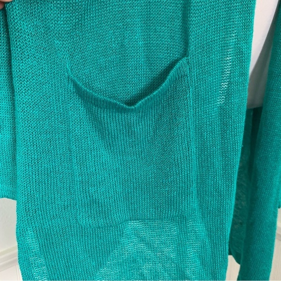 J Jill Linen Blend Open Front Longline Cardigan Duster Turquoise Teal Petite L - Picture 10 of 17